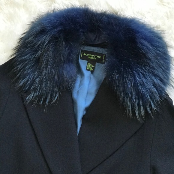 Shanghai Tang Wool Coat w/Raccoon fur collar - Picture 2 of 11